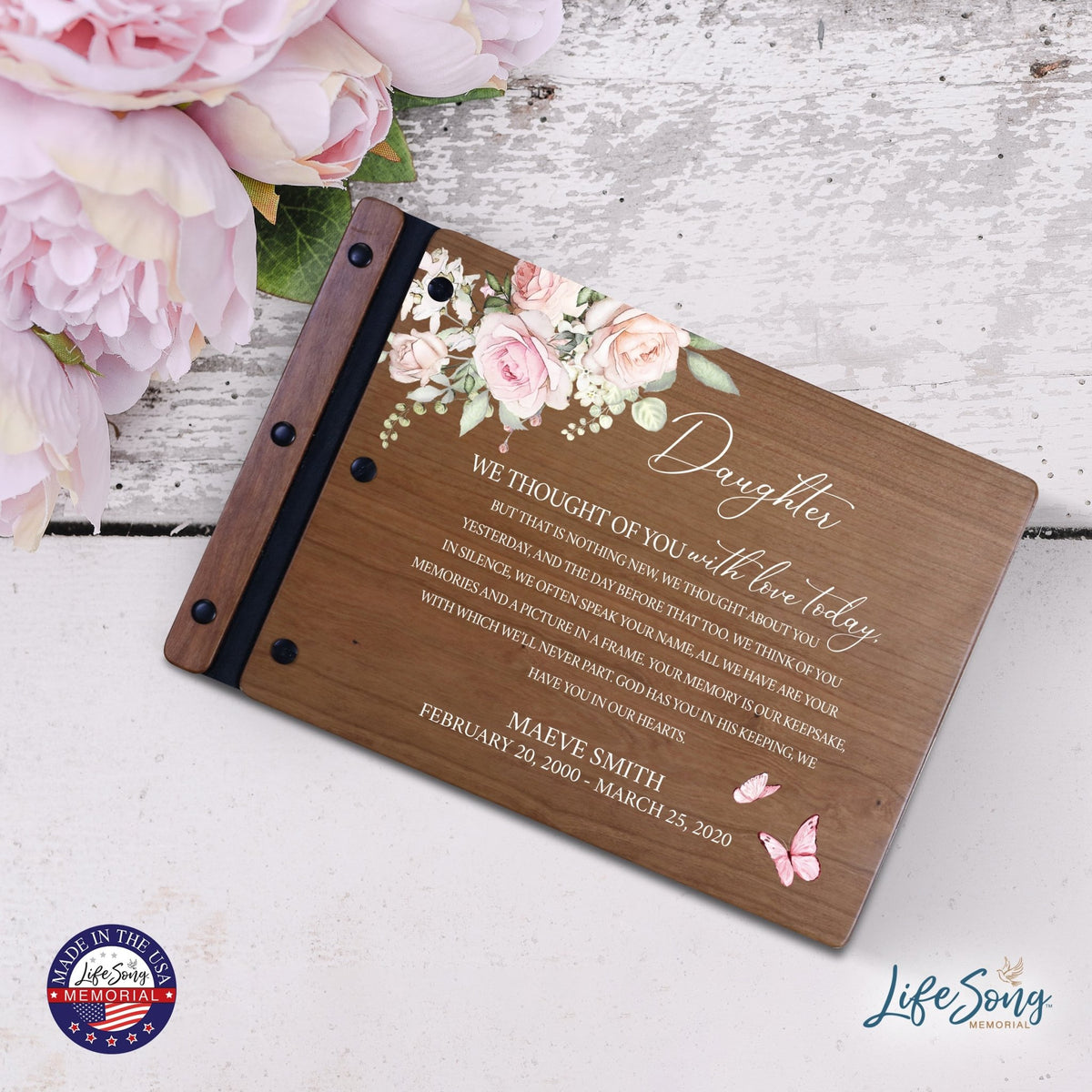 Personalized Medium Wooden Memorial Guestbook 12.375x8.5 - We Thought Of You (Cherry) - LifeSong Milestones