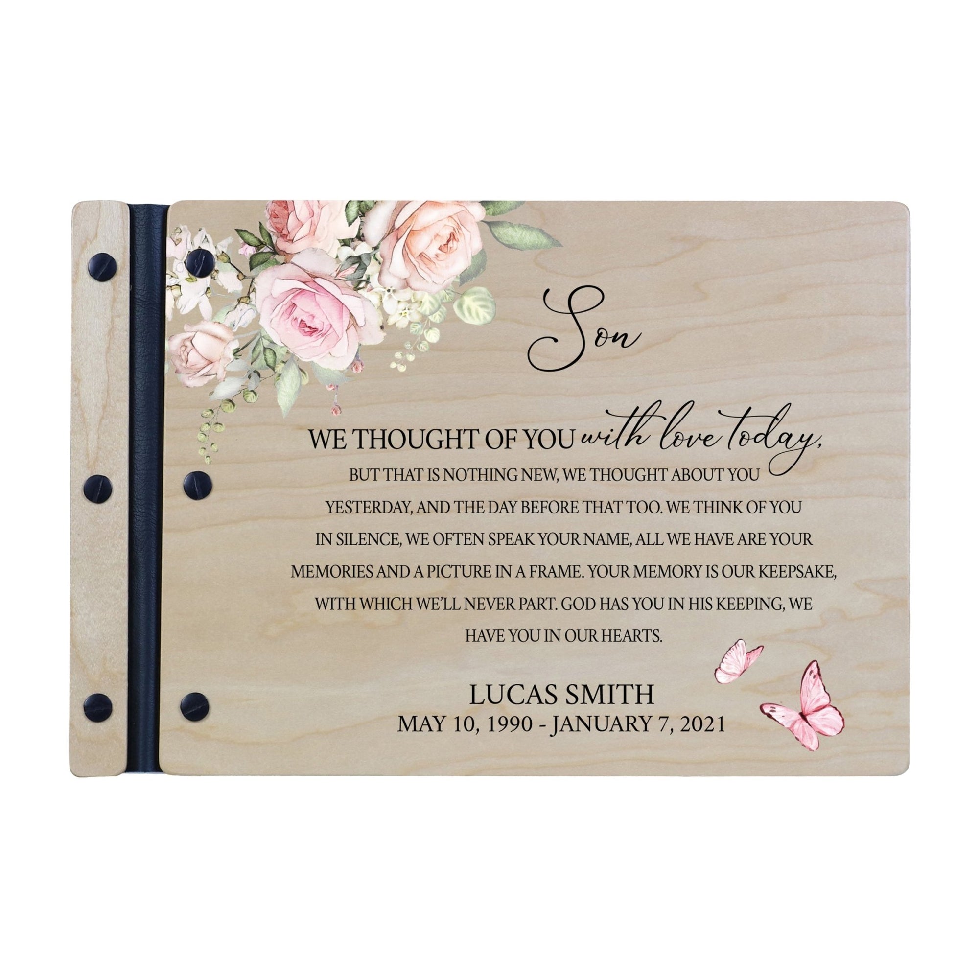 Personalized Medium Wooden Memorial Guestbook 12.375x8.5 - We Thought Of You (Ivory) - LifeSong Milestones