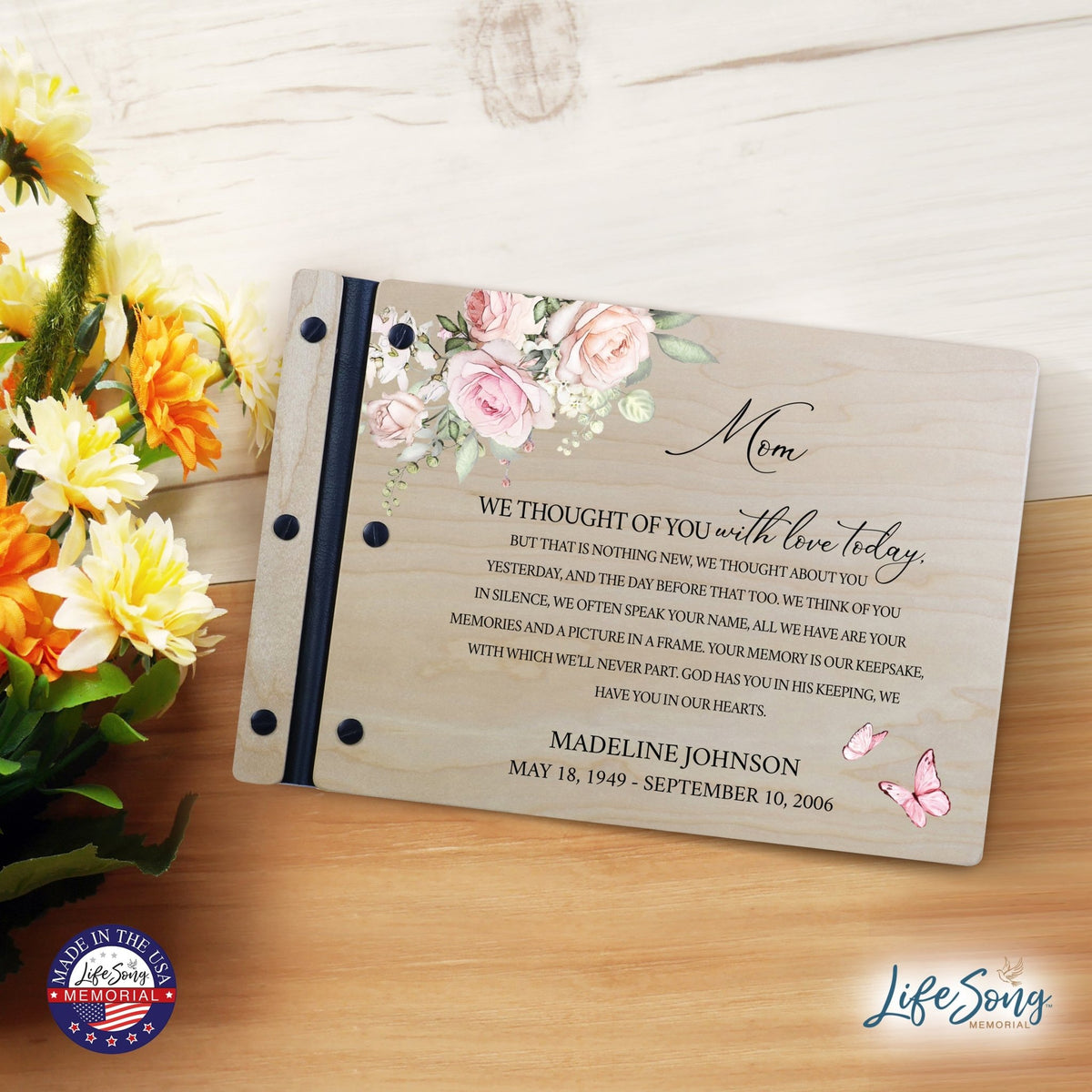 Personalized Medium Wooden Memorial Guestbook 12.375x8.5 - We Thought Of You (Ivory) - LifeSong Milestones