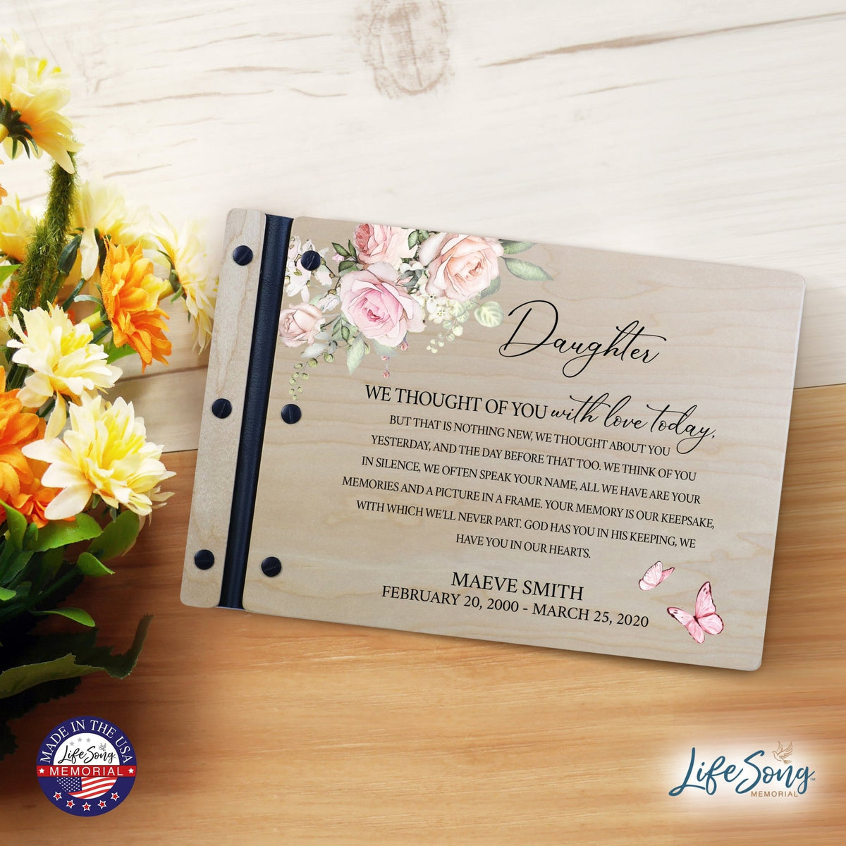 Personalized Medium Wooden Memorial Guestbook 12.375x8.5 - We Thought Of You (Ivory) - LifeSong Milestones