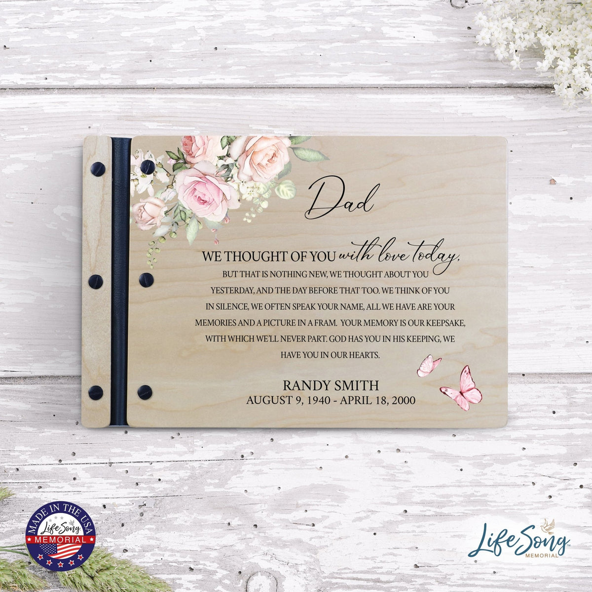 Personalized Medium Wooden Memorial Guestbook 12.375x8.5 - We Thought Of You (Ivory) - LifeSong Milestones