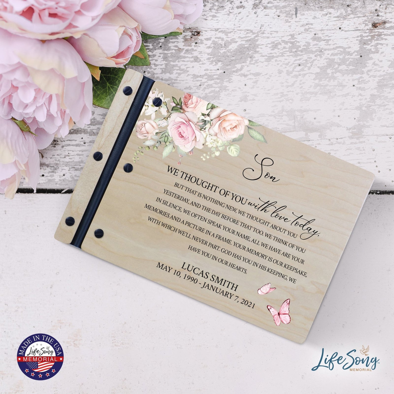 Personalized Medium Wooden Memorial Guestbook 12.375x8.5 - We Thought Of You (Ivory) - LifeSong Milestones