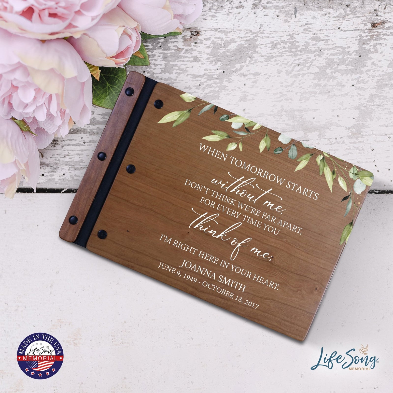Personalized Medium Wooden Memorial Guestbook 12.375x8.5 - When Tomorrow Starts - LifeSong Milestones
