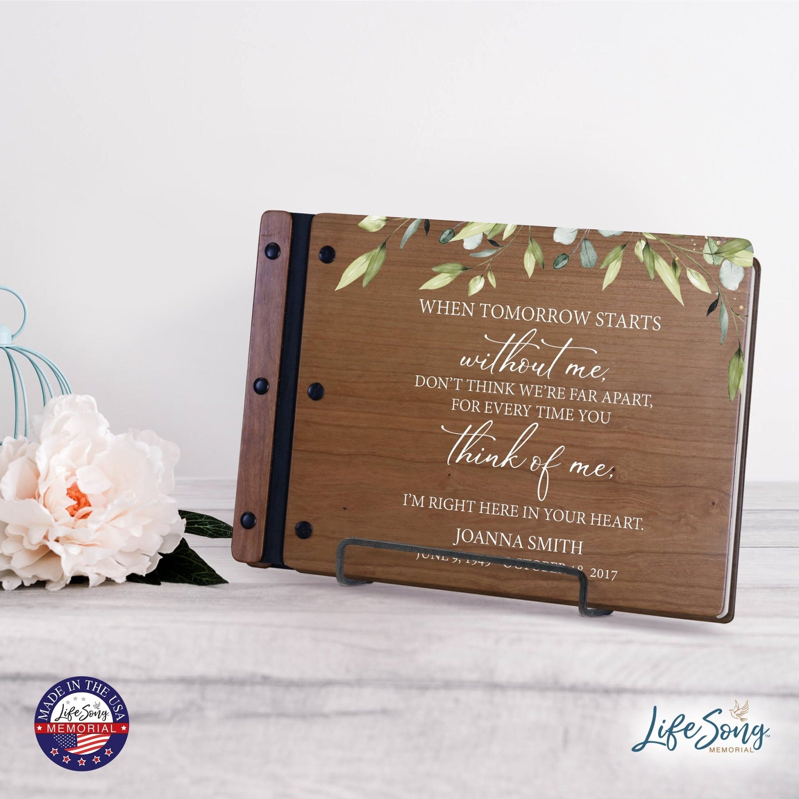 Personalized Medium Wooden Memorial Guestbook 12.375x8.5 - When Tomorrow Starts - LifeSong Milestones