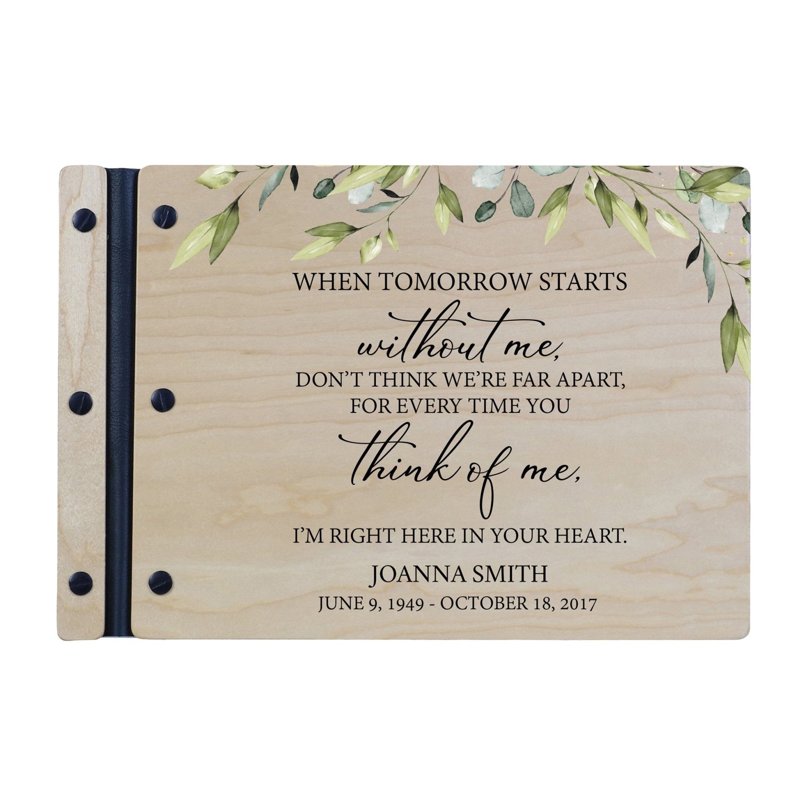 Personalized Medium Wooden Memorial Guestbook 12.375x8.5 - When Tomorrow Starts - LifeSong Milestones