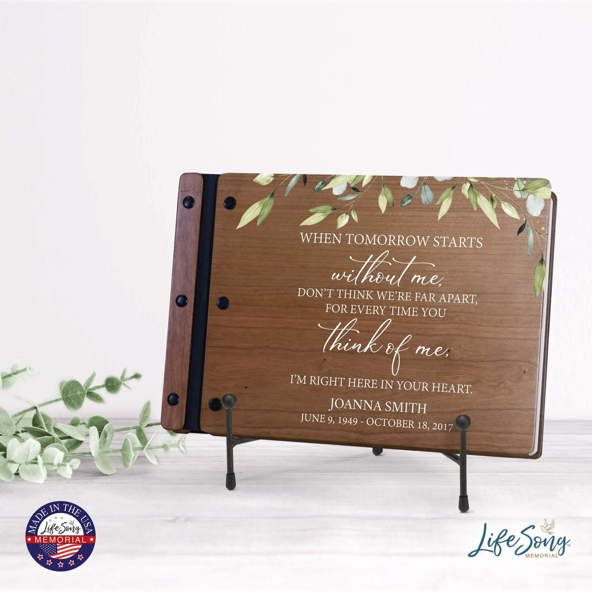 Personalized Medium Wooden Memorial Guestbook 12.375x8.5 - When Tomorrow Starts - LifeSong Milestones