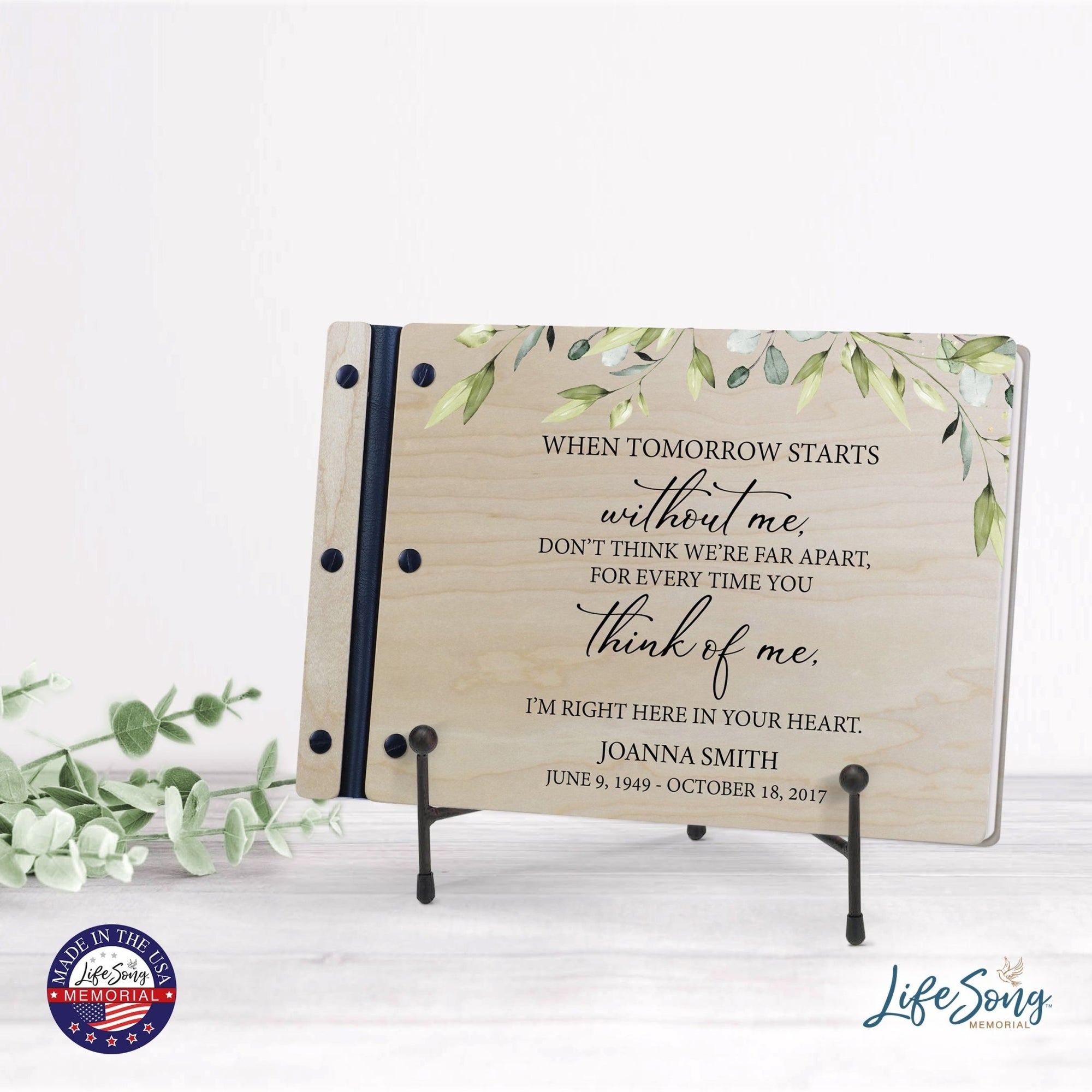Personalized Medium Wooden Memorial Guestbook 12.375x8.5 - When Tomorrow Starts - LifeSong Milestones