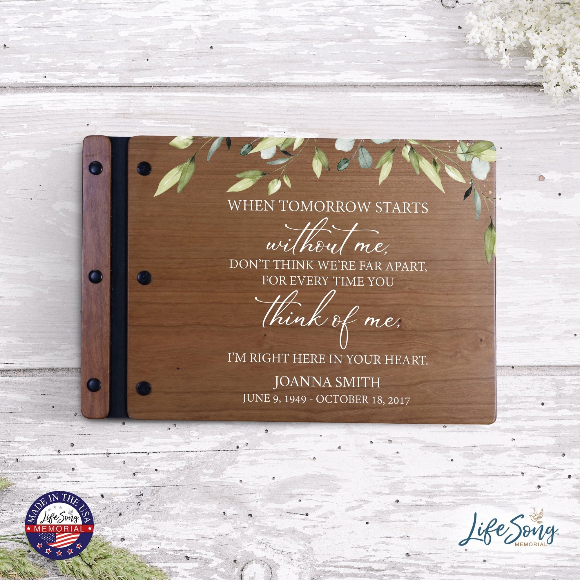 Personalized Medium Wooden Memorial Guestbook 12.375x8.5 - When Tomorrow Starts - LifeSong Milestones