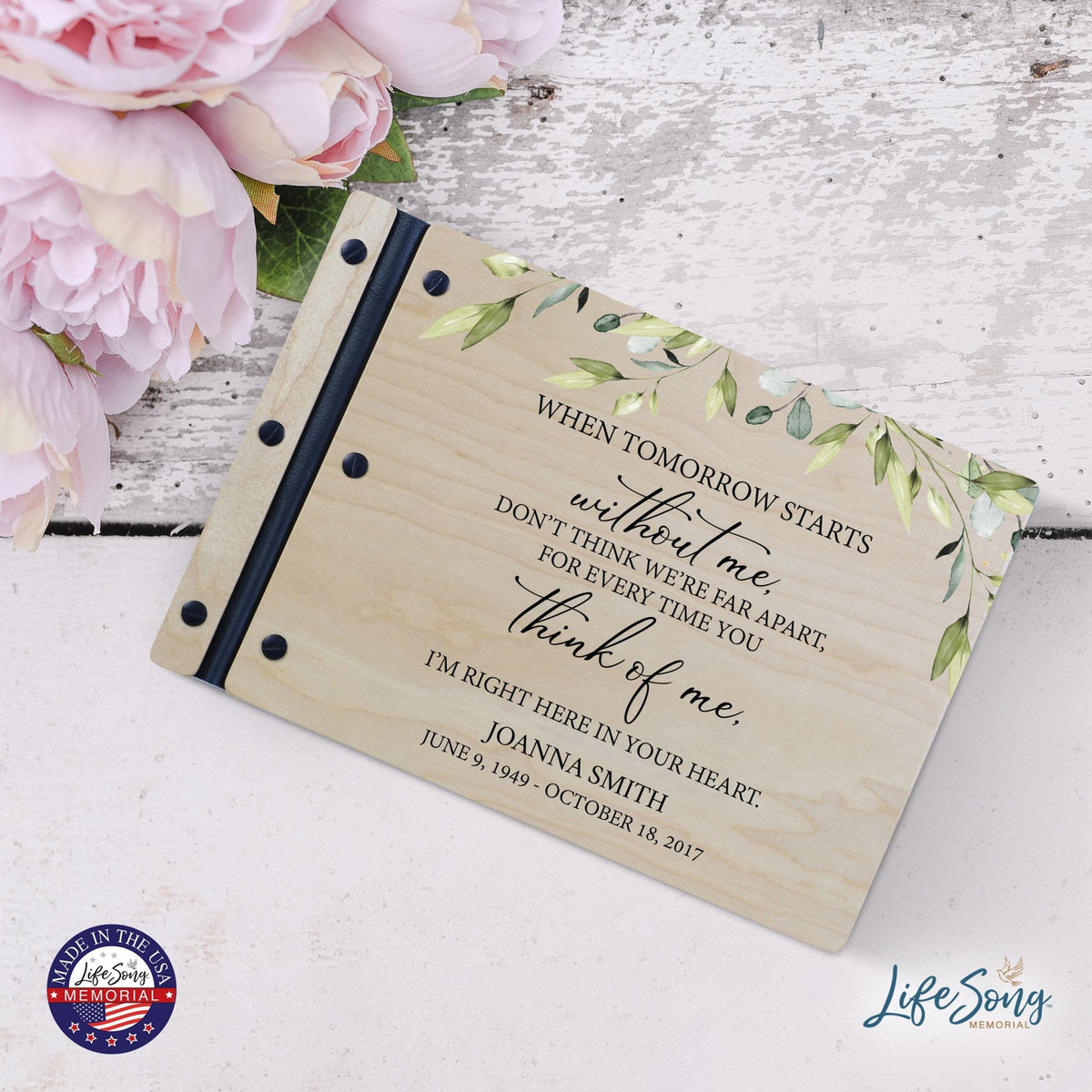 Personalized Medium Wooden Memorial Guestbook 12.375x8.5 - When Tomorrow Starts - LifeSong Milestones