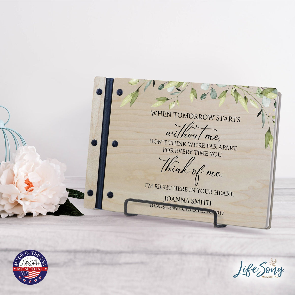 Personalized Medium Wooden Memorial Guestbook 12.375x8.5 - When Tomorrow Starts - LifeSong Milestones
