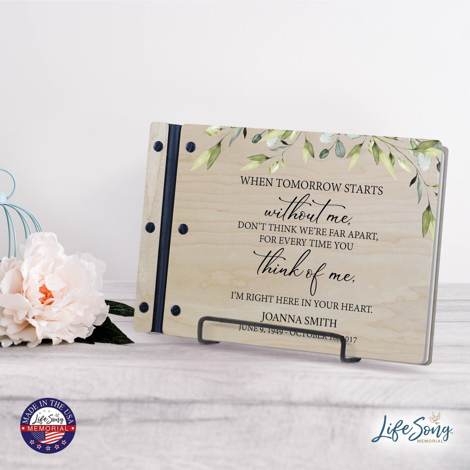 Personalized Medium Wooden Memorial Guestbook 12.375x8.5 - When Tomorrow Starts - LifeSong Milestones