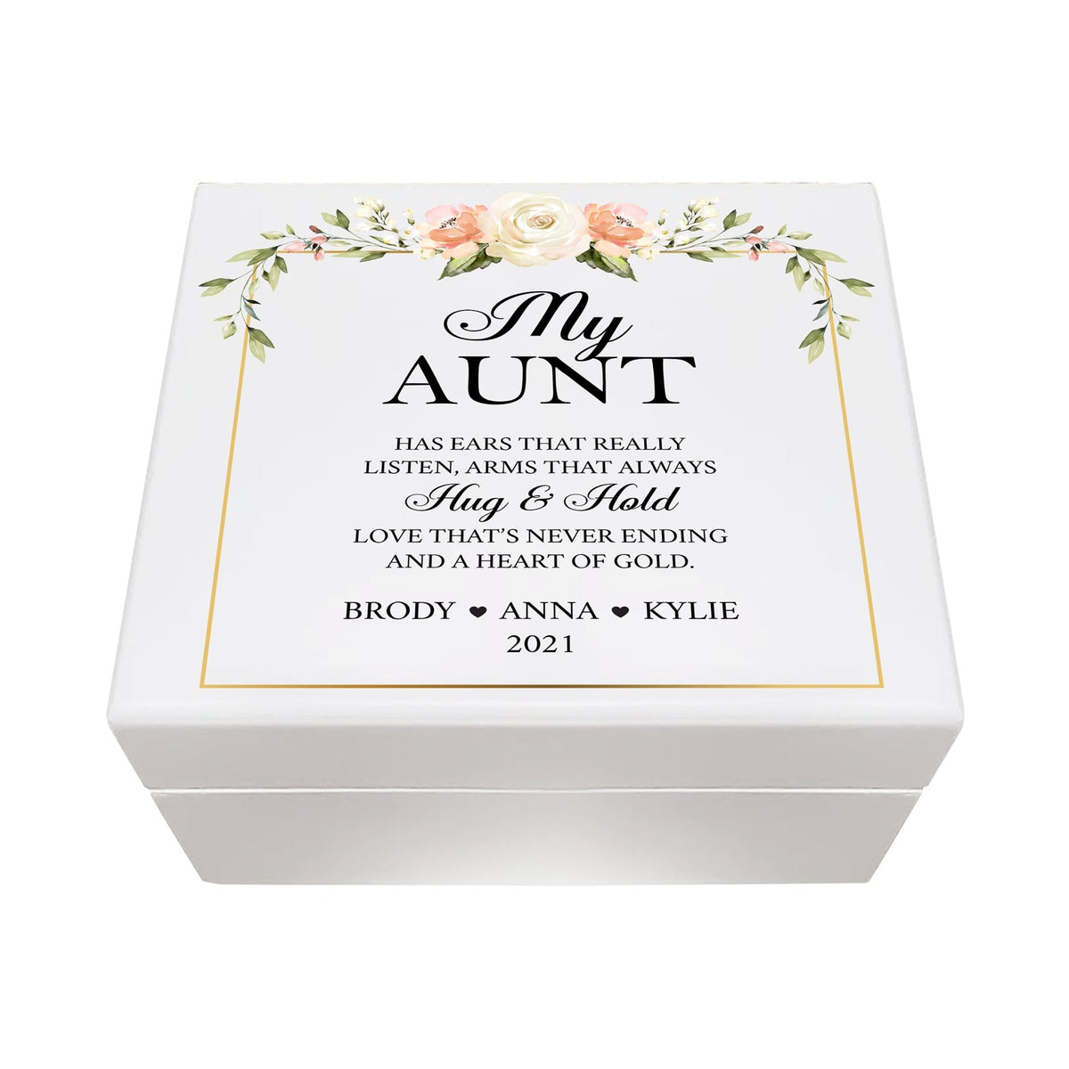 Personalized Memorable Aunt’s White Keepsake Box 6x5.5in with inspiring verse - Hug and Hold - LifeSong Milestones