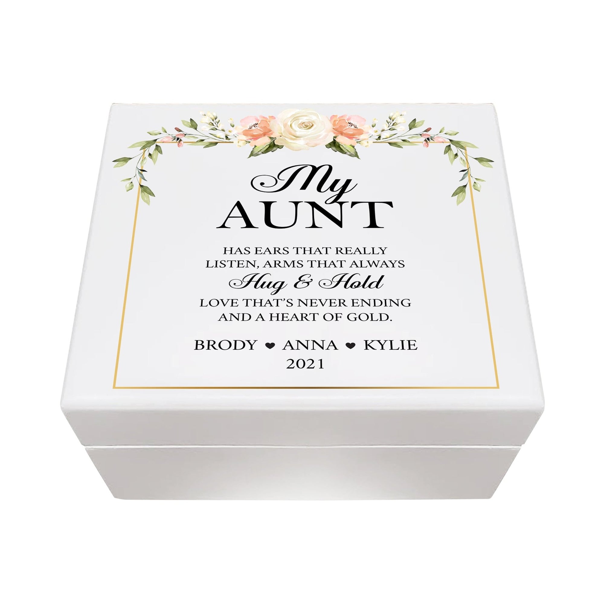 Personalized Memorable Aunt’s White Keepsake Box 6x5.5in with inspiring verse - Hug and Hold - LifeSong Milestones