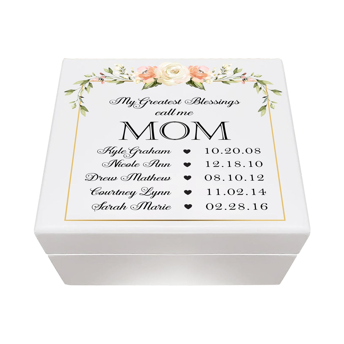 Personalized Memorable Mother’s White Keepsake Box 6x5.5 with inspiring verse - Greatest Blessings - LifeSong Milestones