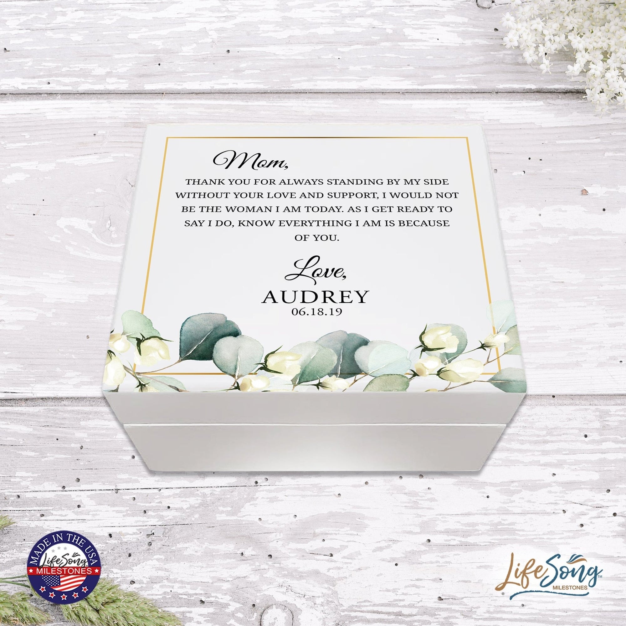 Personalized Memorable Mother’s White Keepsake Box 6x5.5 with inspiring verse - Thank You - LifeSong Milestones