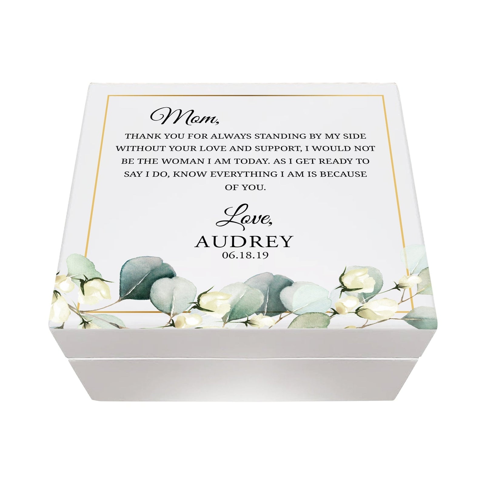 Personalized Memorable Mother’s White Keepsake Box 6x5.5 with inspiring verse - Thank You - LifeSong Milestones