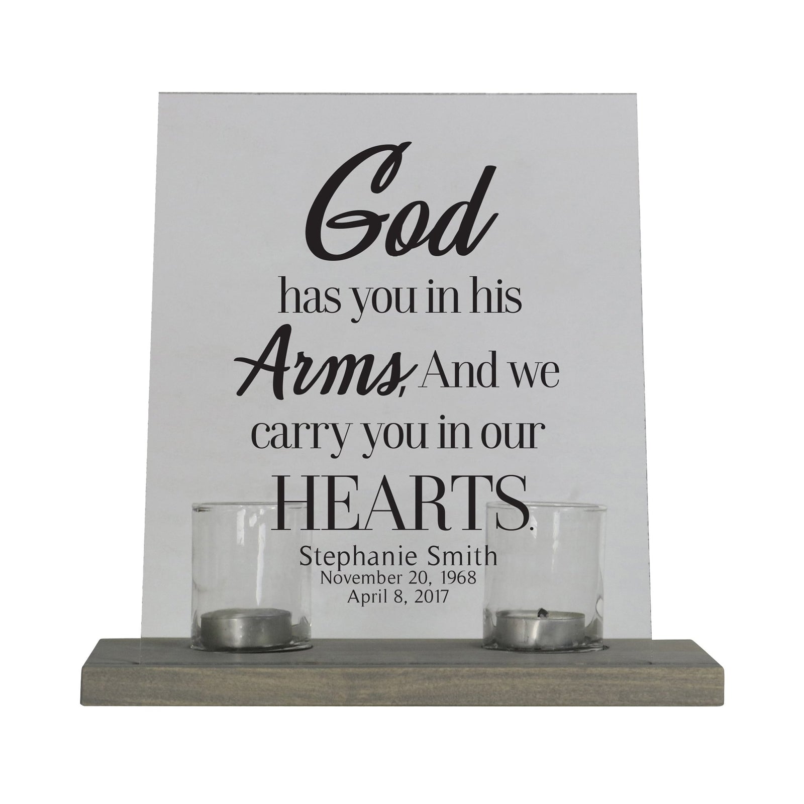 Personalized Memorial Acrylic Sign 8x10 with Votive Candle Holder God Has You - LifeSong Milestones
