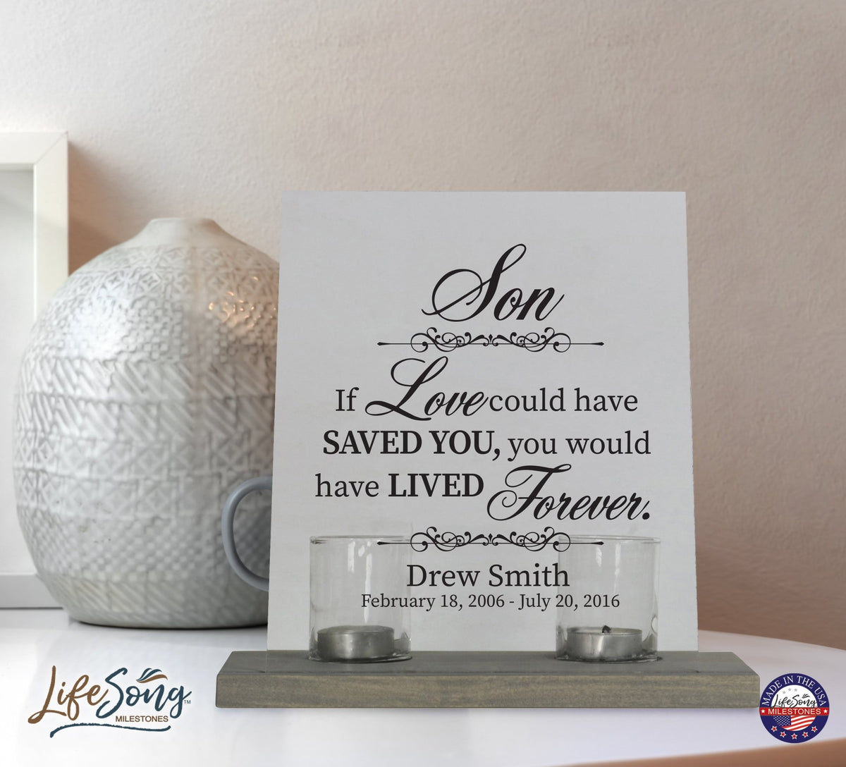 Personalized Memorial Acrylic Sign 8x10 with Votive Candle Holder If Love Could - LifeSong Milestones