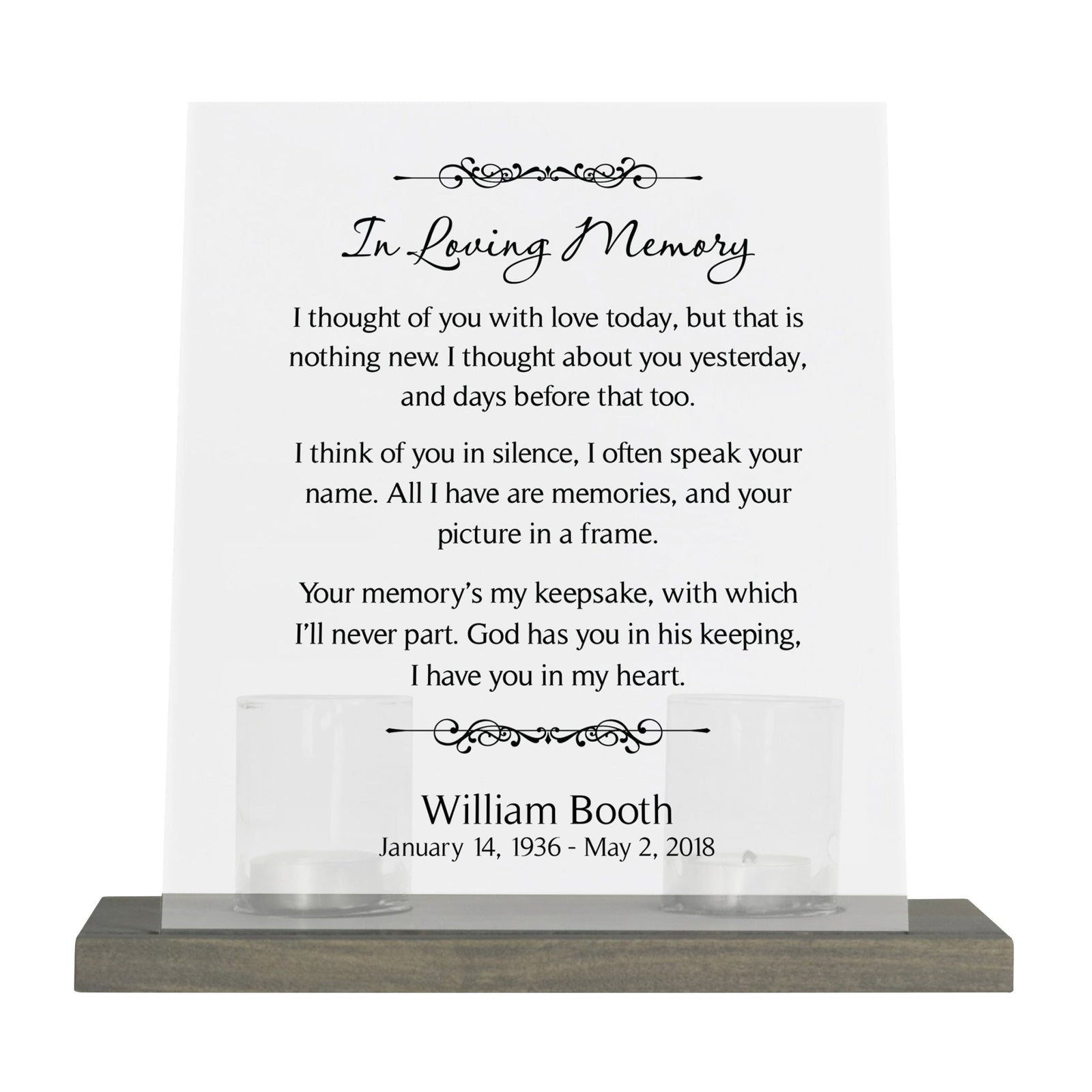 Personalized Memorial Acrylic Sign With Wooden Base and Tealight Candle Holder 8x10 – In Loving Memory - LifeSong Milestones