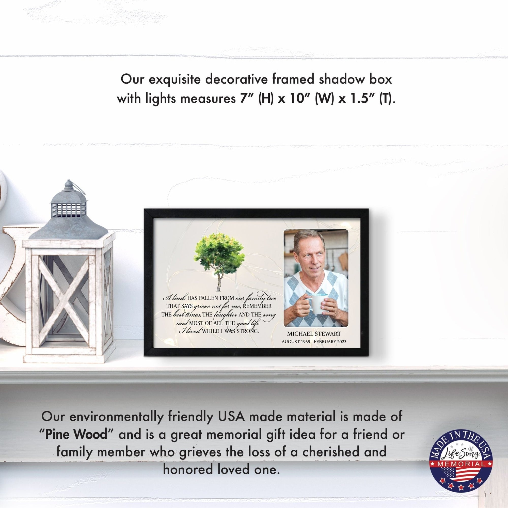 Personalized Memorial Black Framed Shadow Box With Lights Sympathy Gift Wall Décor - A Limb Has Fallen - LifeSong Milestones