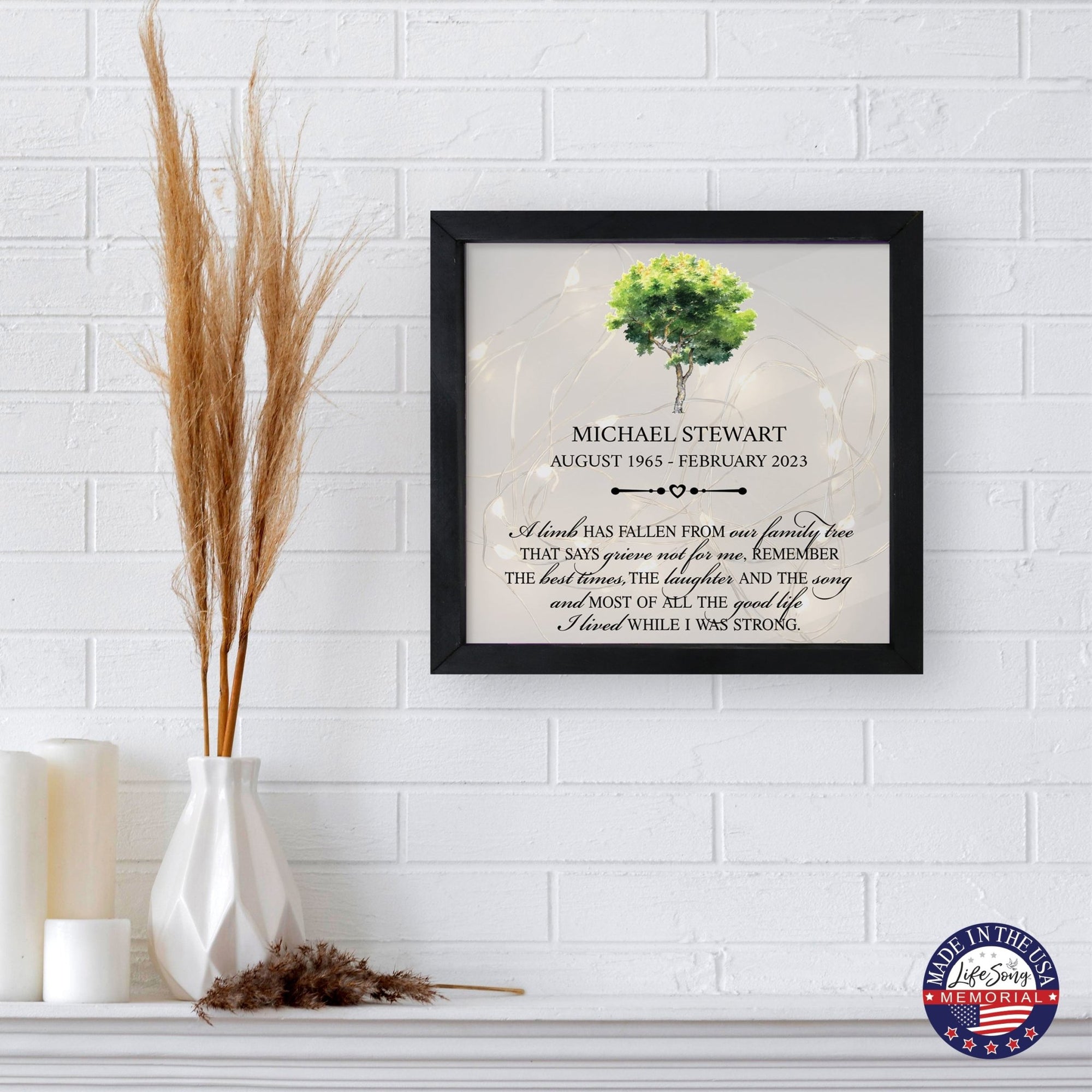 Personalized Memorial Black Framed Shadow Box With Lights Sympathy Gift Wall Décor - A Limb Has Fallen - LifeSong Milestones