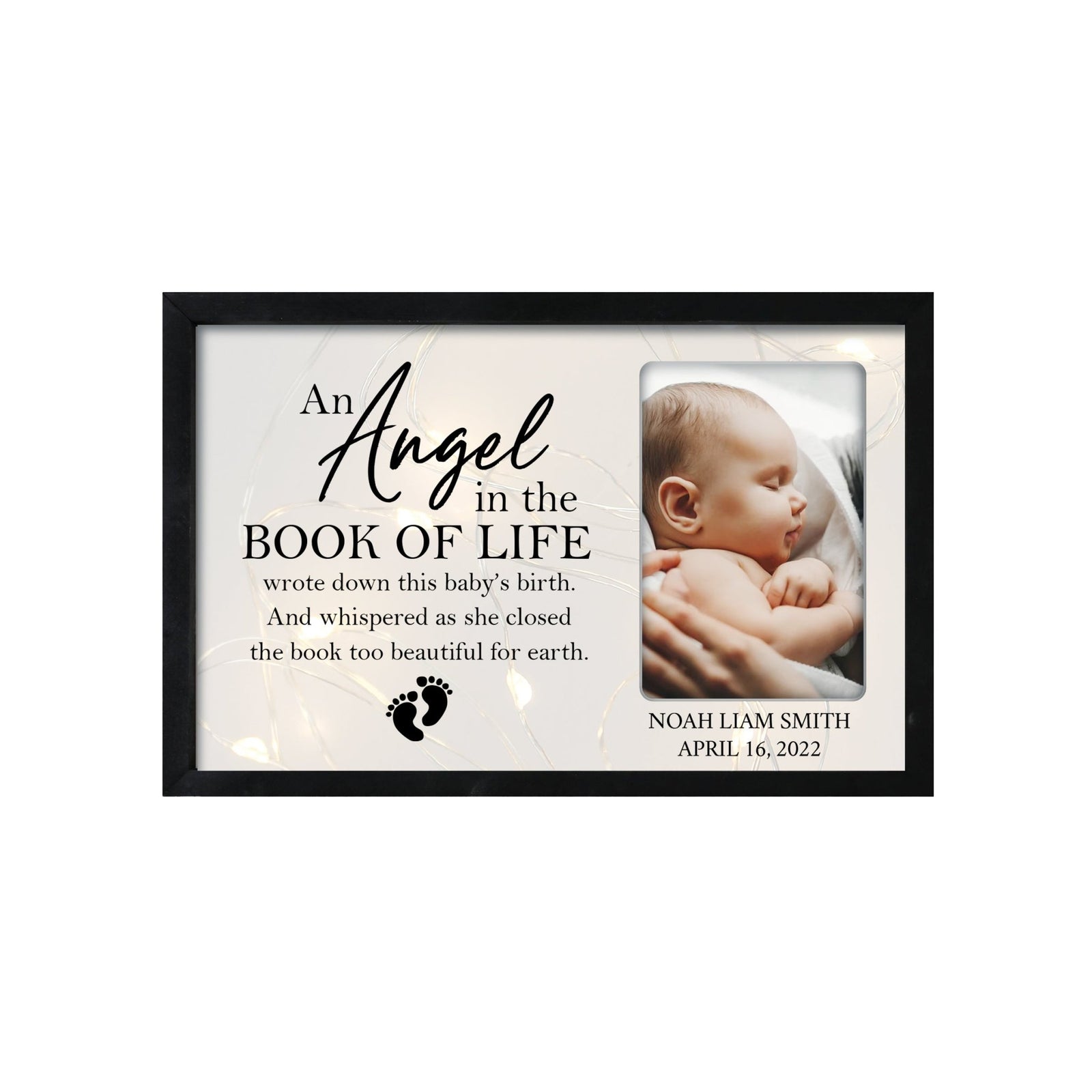 Personalized Memorial Black Framed Shadow Box With Lights Sympathy Gift Wall Décor - An Angel In The Book Of Life - LifeSong Milestones