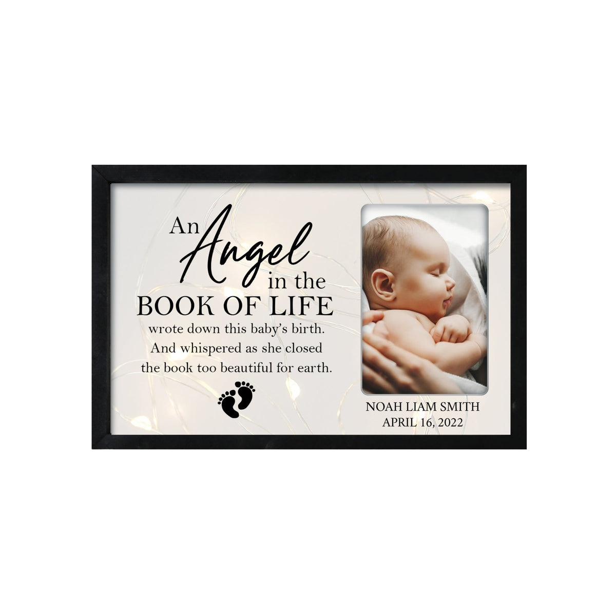 Personalized Memorial Black Framed Shadow Box With Lights Sympathy Gift Wall Décor - An Angel In The Book Of Life - LifeSong Milestones