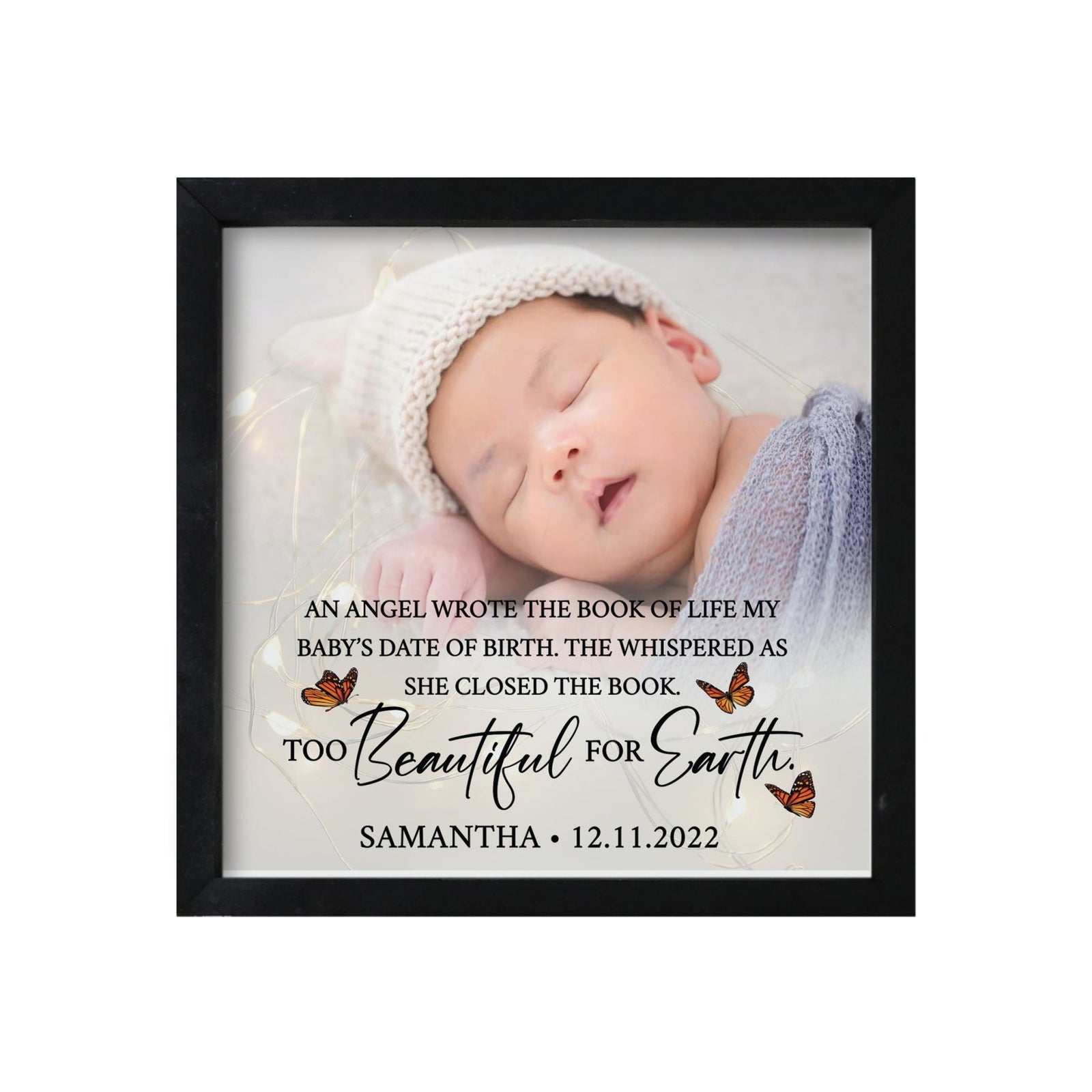 Personalized Memorial Black Framed Shadow Box With Lights Sympathy Gift & Wall Décor - An Angel Wrote A Book - LifeSong Milestones