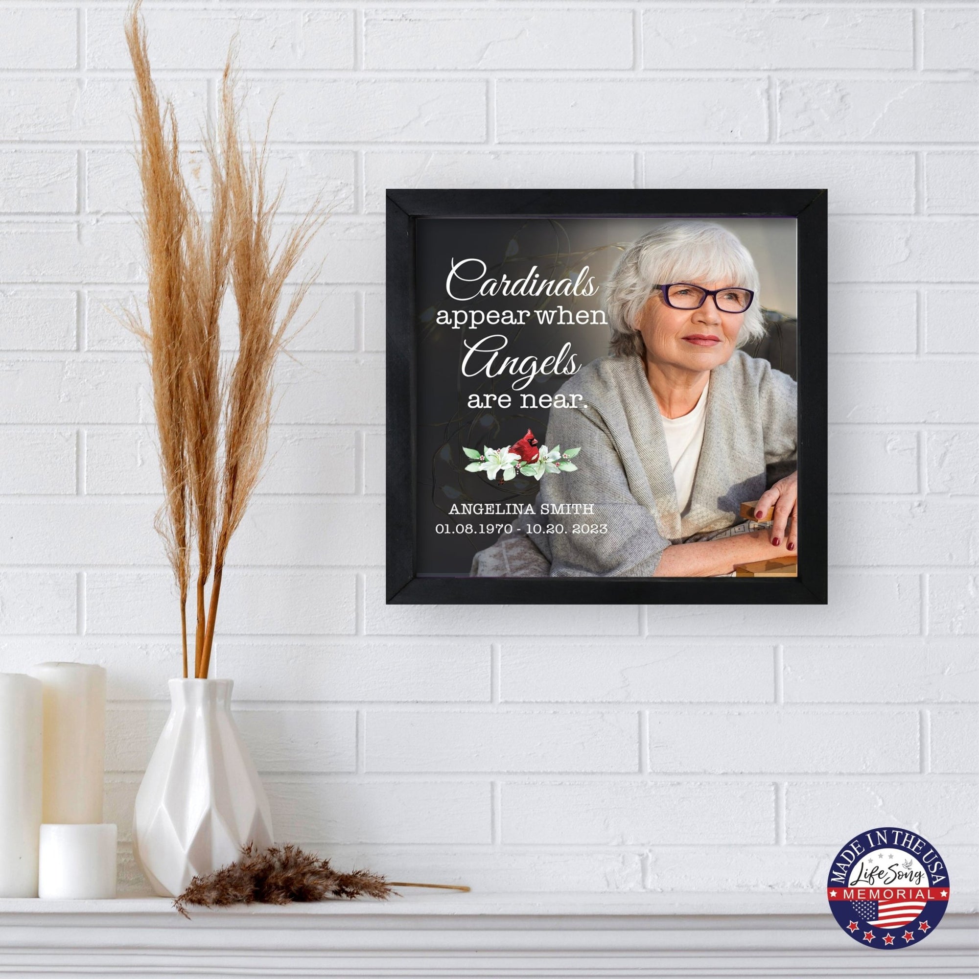 Personalized Memorial Black Framed Shadow Box With Lights Sympathy Gift & Wall Décor - Cardinals Appear - LifeSong Milestones