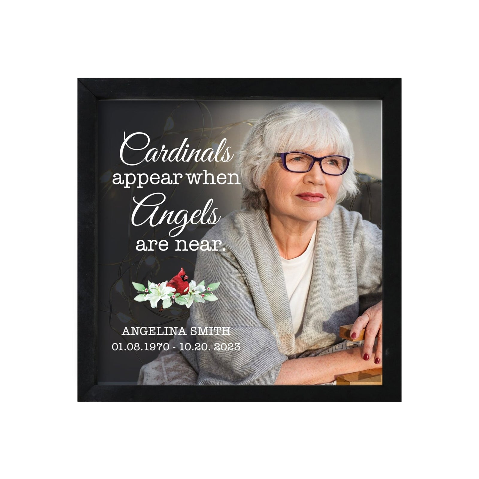 Personalized Memorial Black Framed Shadow Box With Lights Sympathy Gift & Wall Décor - Cardinals Appear - LifeSong Milestones