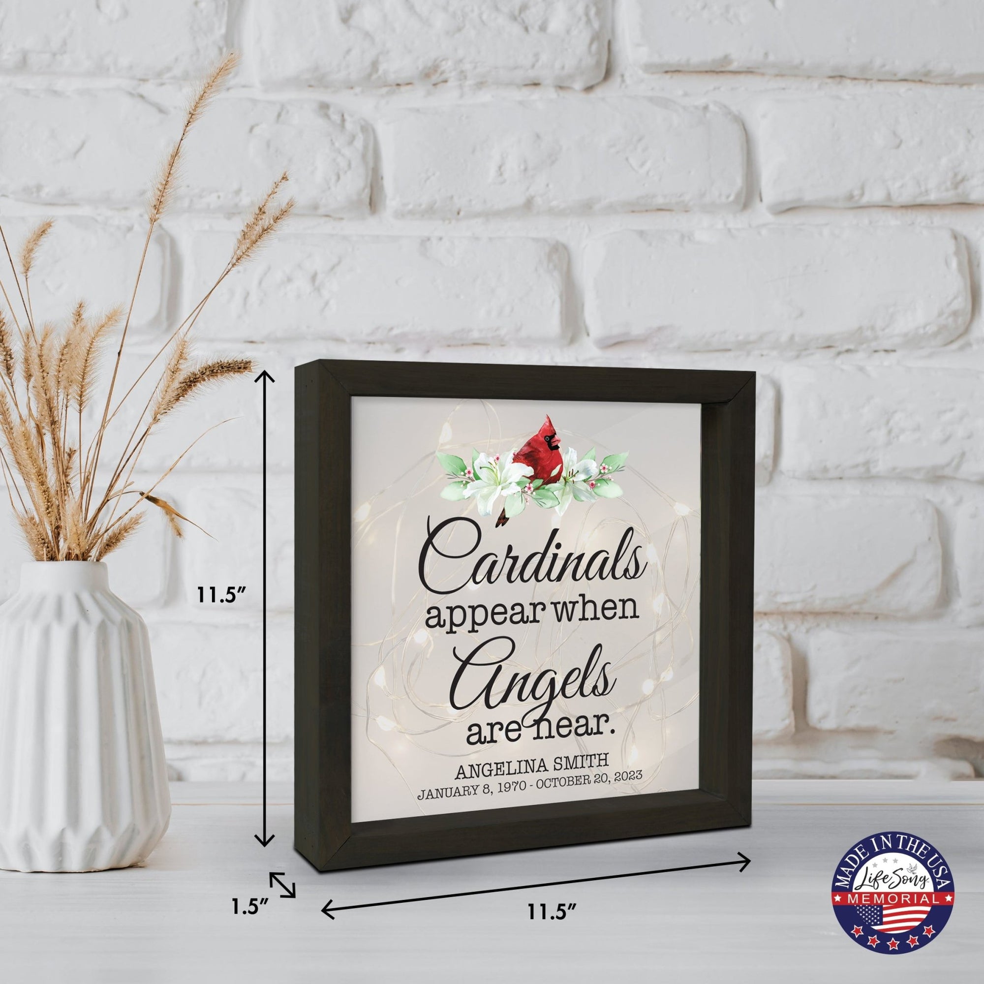 Personalized Memorial Black Framed Shadow Box With Lights Sympathy Gift Wall Décor - Cardinals Appear - LifeSong Milestones