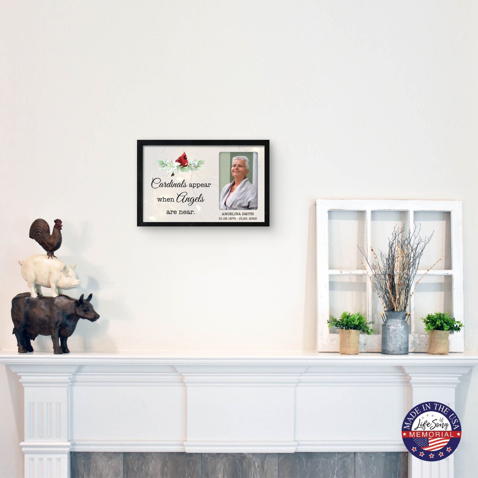 Personalized Memorial Black Framed Shadow Box With Lights Sympathy Gift Wall Décor - Cardinals Appear When Angels Are Near - LifeSong Milestones