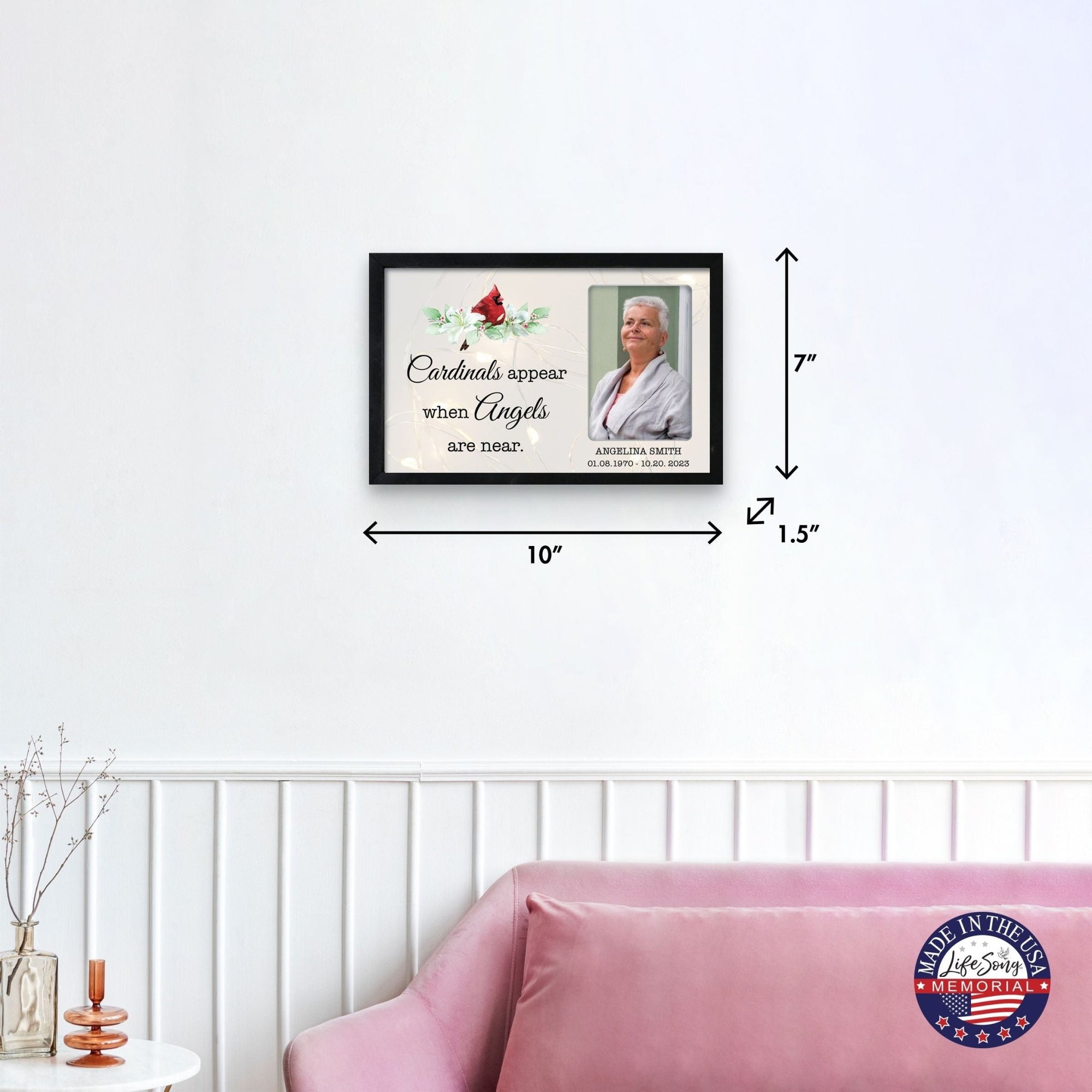 Personalized Memorial Black Framed Shadow Box With Lights Sympathy Gift Wall Décor - Cardinals Appear When Angels Are Near - LifeSong Milestones