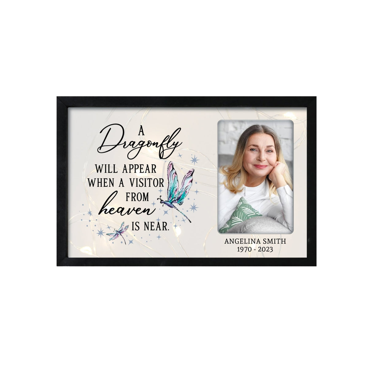 Personalized Memorial Black Framed Shadow Box With Lights Sympathy Gift Wall Décor - Dragon Fly Appear - LifeSong Milestones