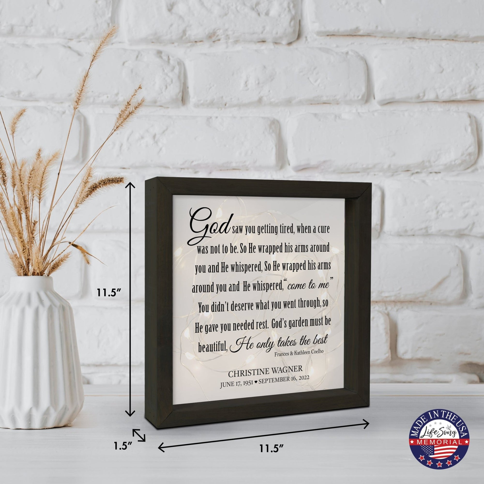 Personalized Memorial Black Framed Shadow Box With Lights Sympathy Gift Wall Décor - God Saw You - LifeSong Milestones