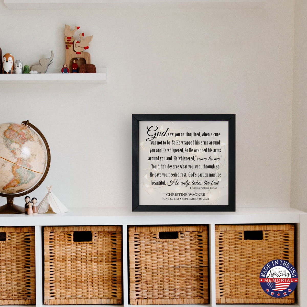 Personalized Memorial Black Framed Shadow Box With Lights Sympathy Gift Wall Décor - God Saw You - LifeSong Milestones