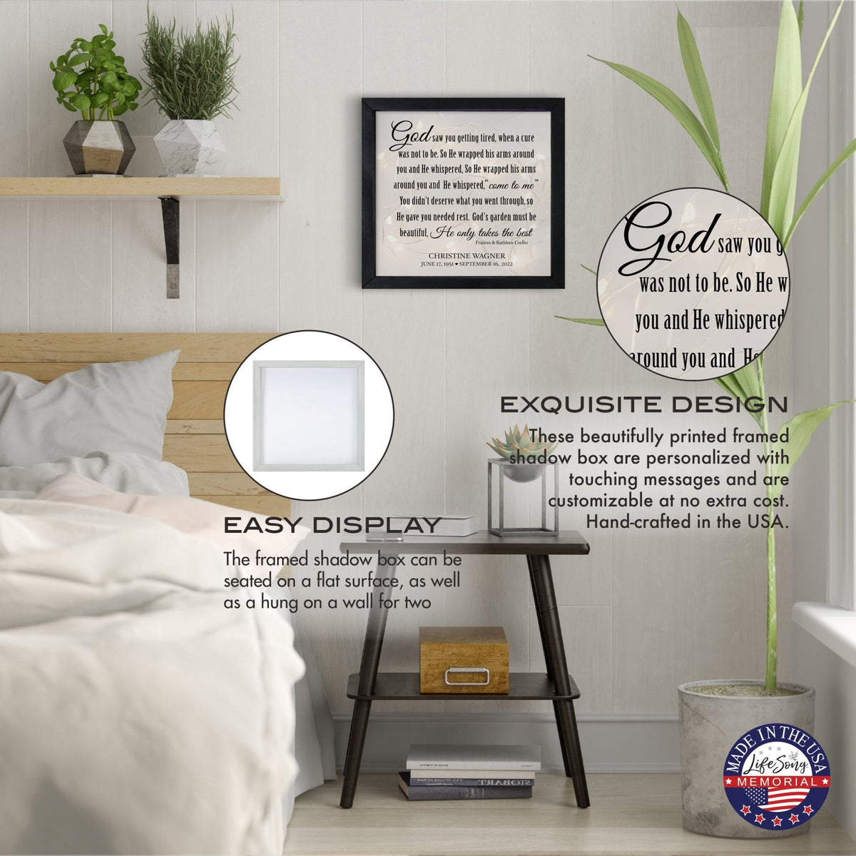 Personalized Memorial Black Framed Shadow Box With Lights Sympathy Gift Wall Décor - God Saw You - LifeSong Milestones