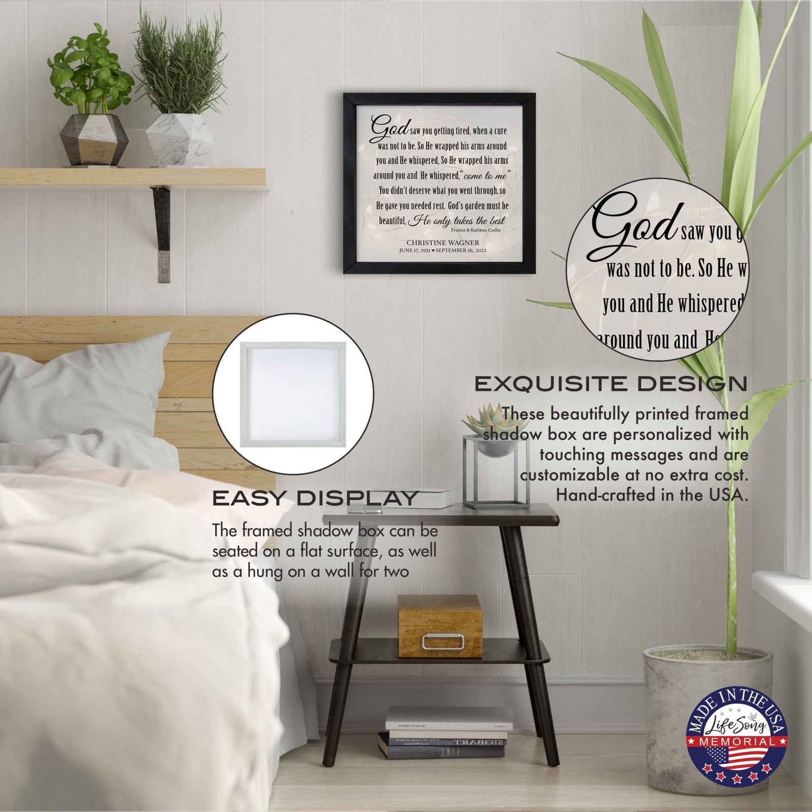 Personalized Memorial Black Framed Shadow Box With Lights Sympathy Gift Wall Décor - God Saw You - LifeSong Milestones
