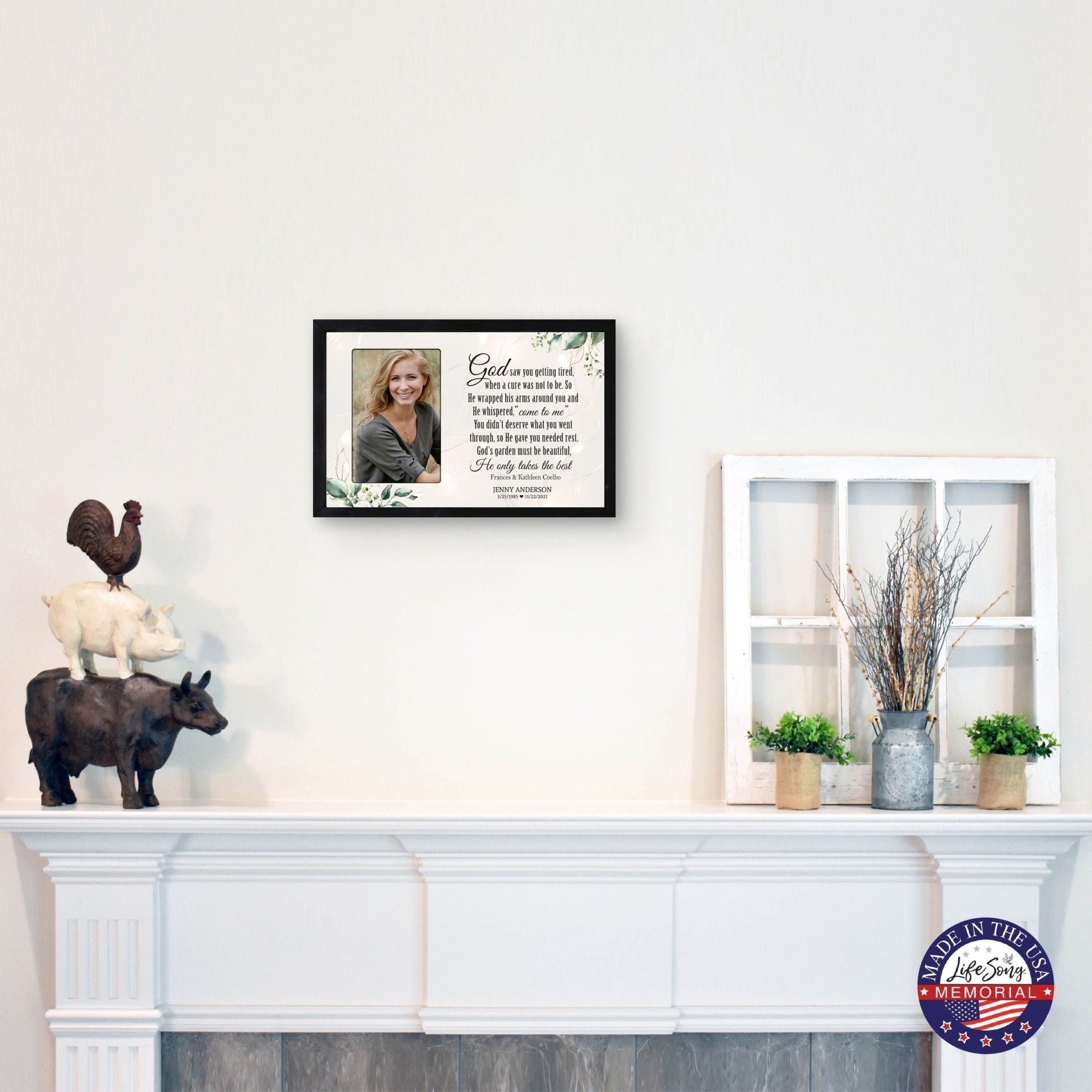 Personalized Memorial Black Framed Shadow Box With Lights Sympathy Gift Wall Décor - God Saw You Getting Tired - LifeSong Milestones
