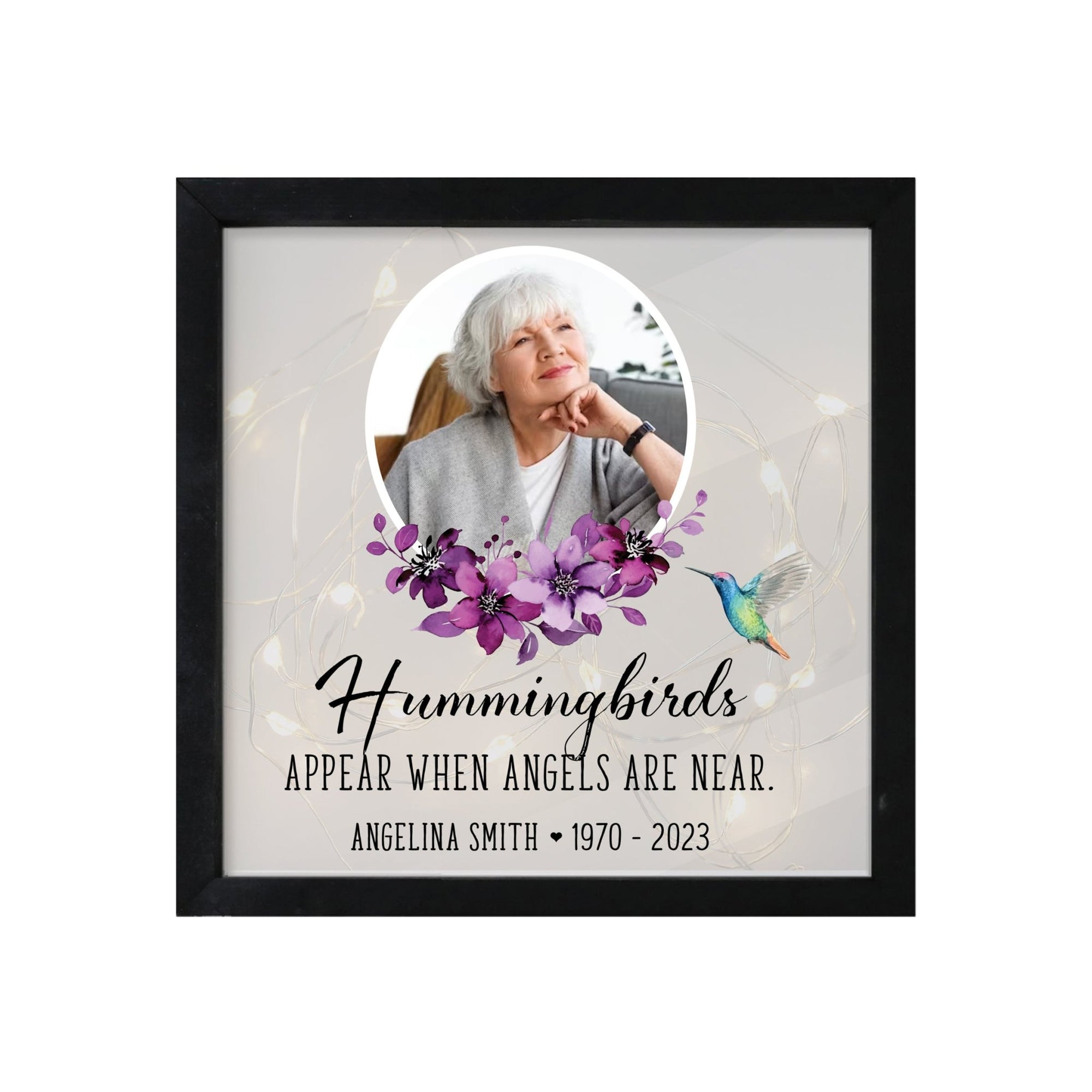 Personalized Memorial Black Framed Shadow Box With Lights Sympathy Gift & Wall Décor - Hummingbirds - LifeSong Milestones