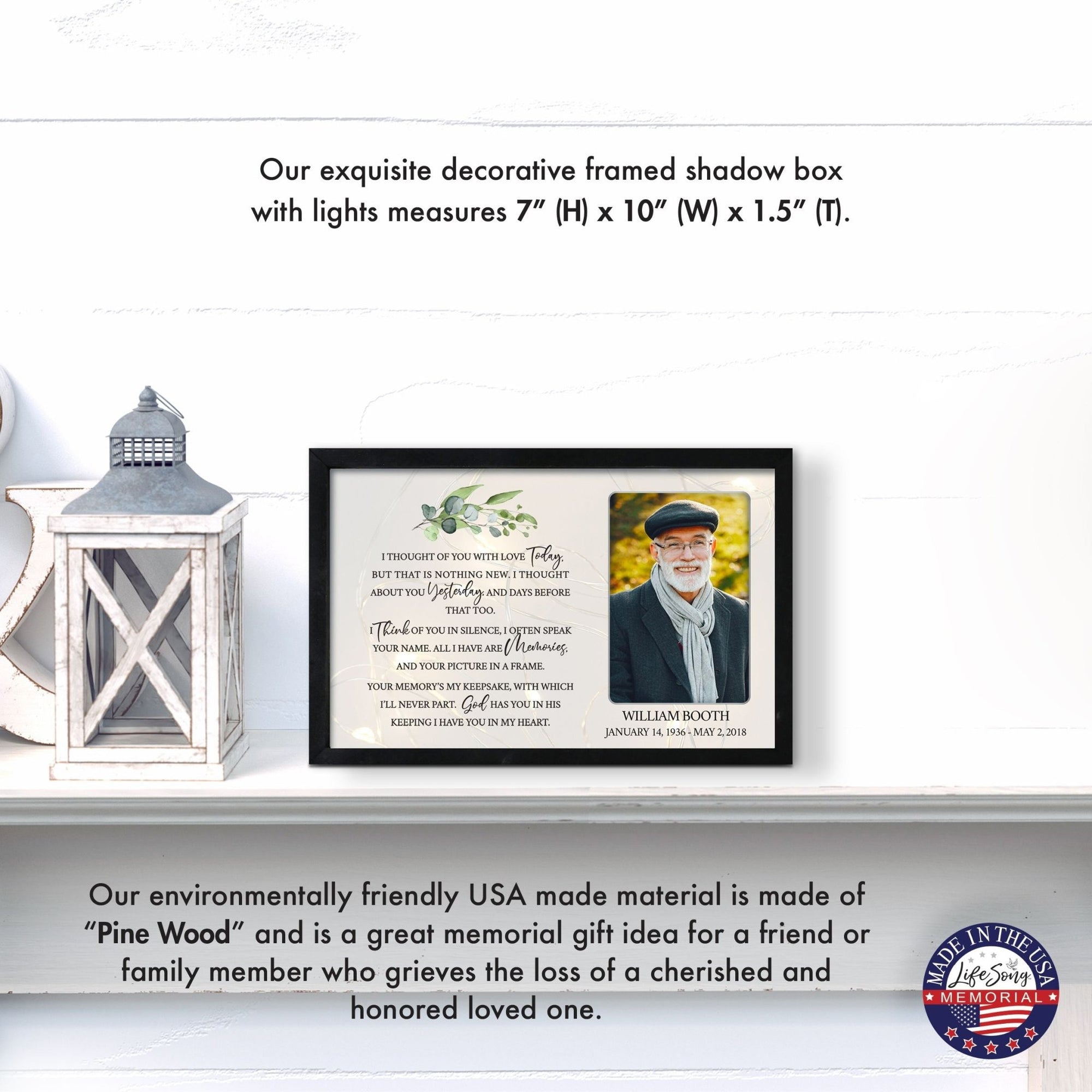 Personalized Memorial Black Framed Shadow Box With Lights Sympathy Gift Wall Décor - I thought Of You - LifeSong Milestones