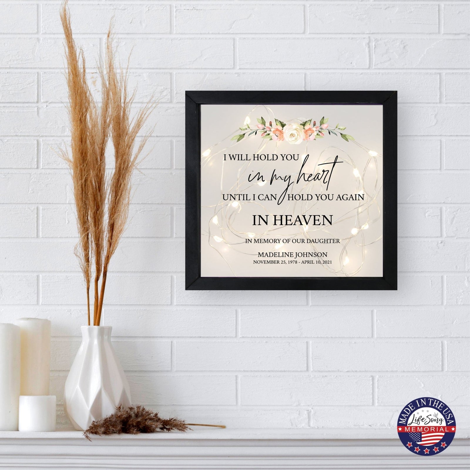 Personalized Memorial Black Framed Shadow Box With Lights Sympathy Gift Wall Décor - I Will Hold You - LifeSong Milestones