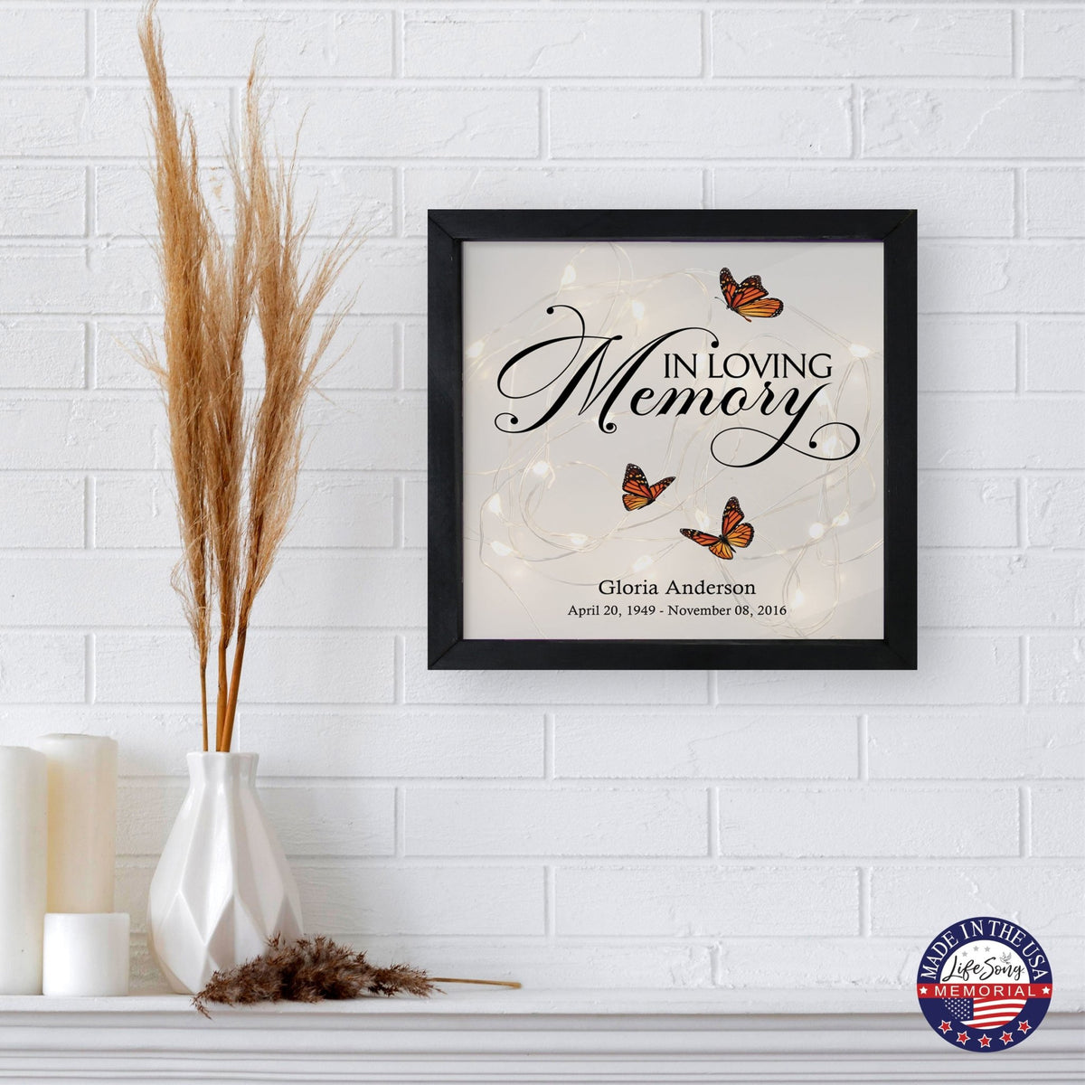 Personalized Memorial Black Framed Shadow Box With Lights Sympathy Gift Wall Décor - In Loving Memory 2 - LifeSong Milestones
