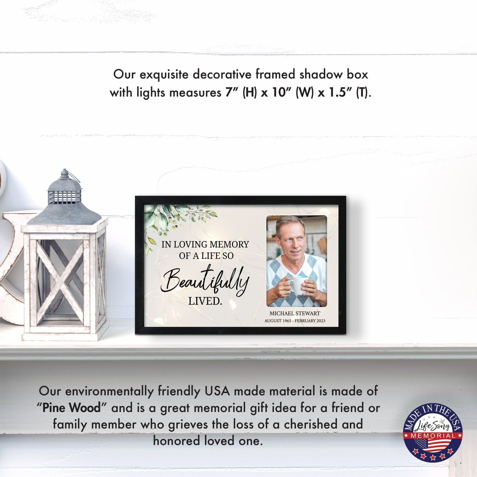 Personalized Memorial Black Framed Shadow Box With Lights Sympathy Gift Wall Décor - In Loving Memory - LifeSong Milestones