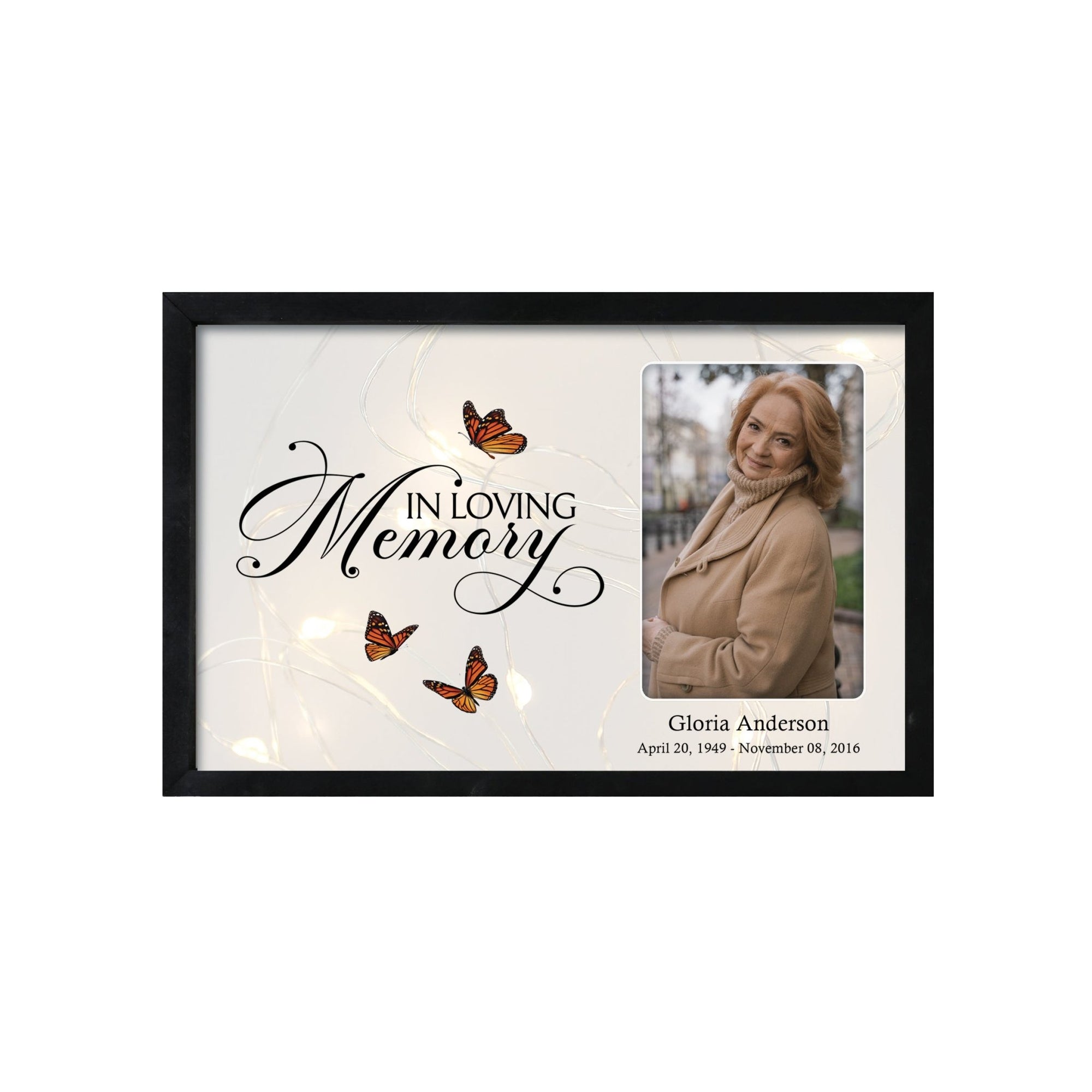 Personalized Memorial Black Framed Shadow Box With Lights Sympathy Gift Wall Décor - In Loving Memory - LifeSong Milestones