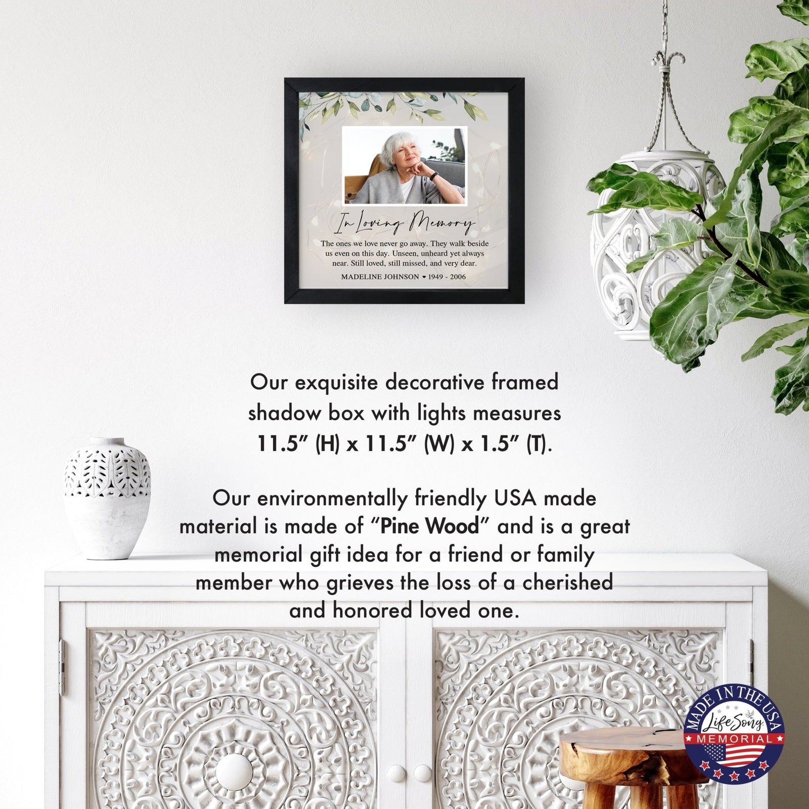 Personalized Memorial Black Framed Shadow Box With Lights Sympathy Gift ...