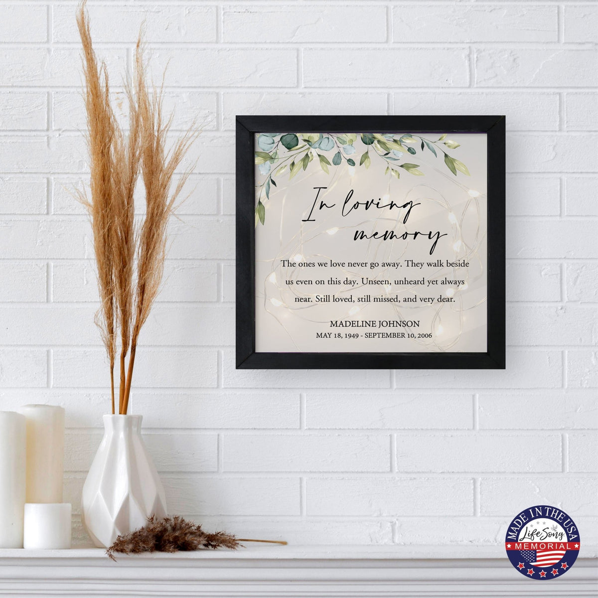 Personalized Memorial Black Framed Shadow Box With Lights Sympathy Gift Wall Décor - In Loving Memory - LifeSong Milestones