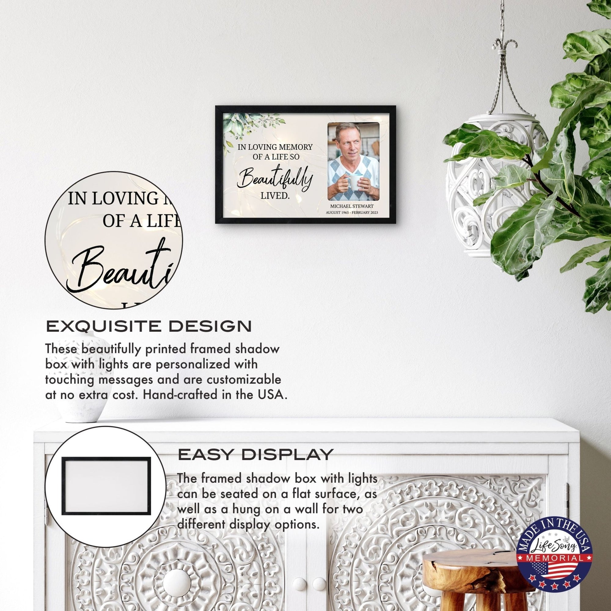 Personalized Memorial Black Framed Shadow Box With Lights Sympathy Gift Wall Décor - In Loving Memory - LifeSong Milestones
