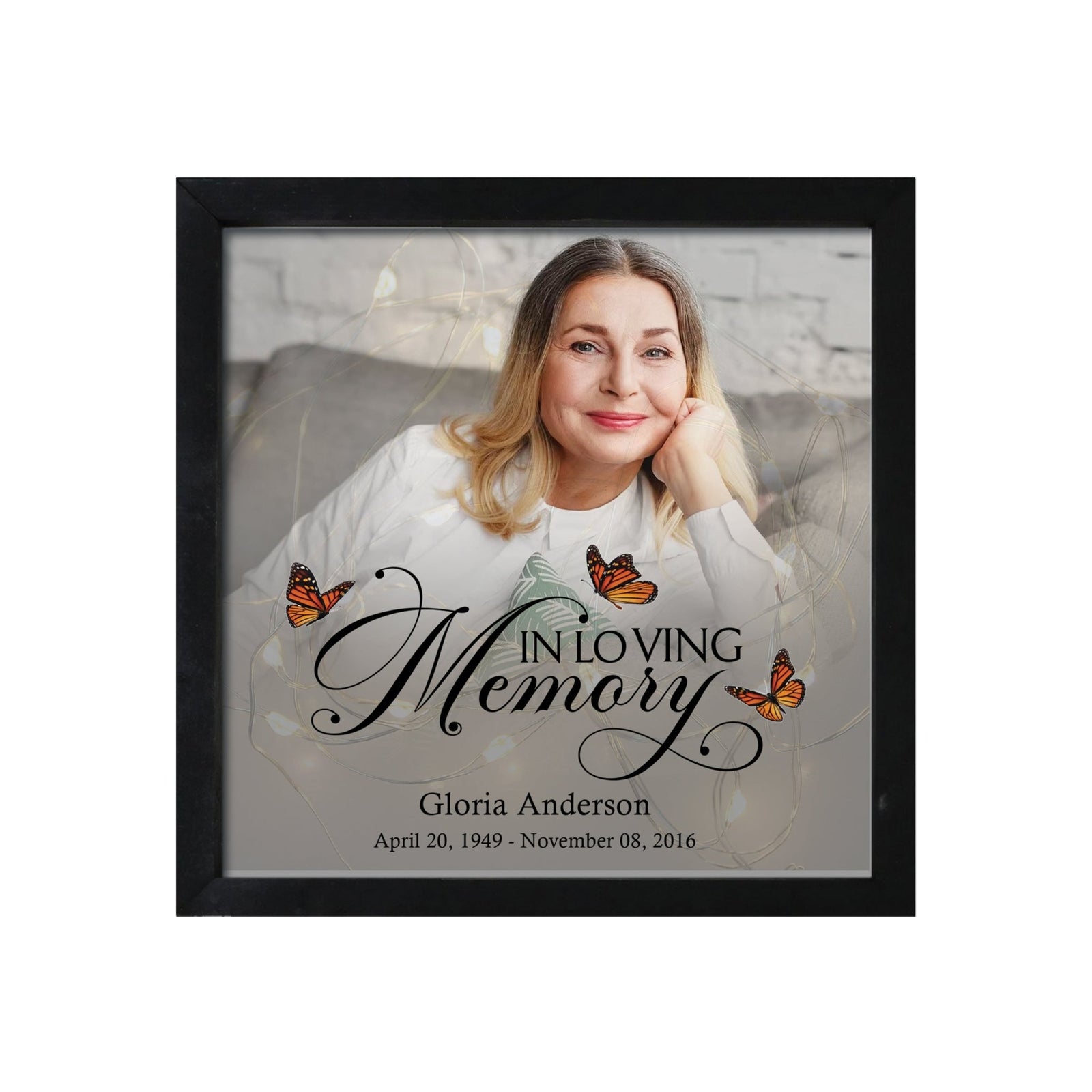 Personalized Memorial Black Framed Shadow Box With Lights Sympathy Gift & Wall Décor - In Loving Memory (Butterfly) - LifeSong Milestones