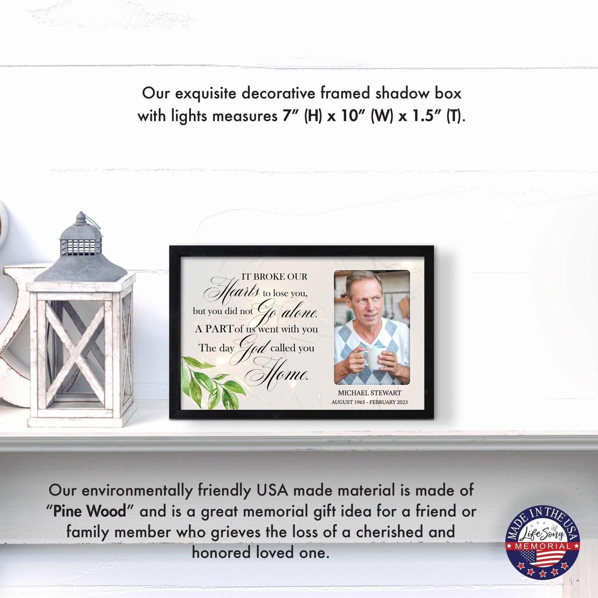 Personalized Memorial Black Framed Shadow Box With Lights Sympathy Gift Wall Décor - It Broke Our Hearts - LifeSong Milestones